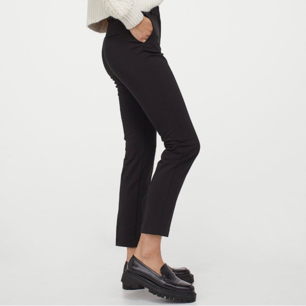 H&M Woman’s Black High Waist Cotton Straight Leg Twill Dress Pants Size: 10 - Picture 4 of 10
